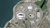 Stadion Fisht. Stadion di Sochi yang berkapasitas 48 ribu kursi ini akan menggelar enam pertandingan Piala Dunia 2018; empat fase grup dan dua di fase gugur. (Pleiades/CNES 2018/Distribution Airbus DS/Handout via Reuters)