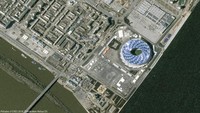 Stadion Nizhny Novgorod. Stadion di Nizhny Novgorod yang berkapasitas 45 ribu kursi ini akan menggelar enam pertandingan Piala Dunia 2018; empat fase grup dan dua di fase gugur. (Pleiades/CNES 2018/Distribution Airbus DS/Handout via Reuters)