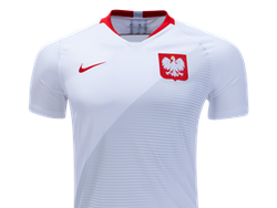 Dan Grup H diisi Polandia, Senegal, Kolombia, dan Jepang. Berikut tampilan jersey Polandia yang berwarna putih dan logo federasi dan sponsor yang berwarna merah. (Foto: internet)