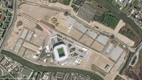 Stadion Kaliningrad. Stadion di Kaliningrad yang berkapasitas 35.212 kursi ini akan menggelar empat pertandingan Piala Dunia 2018; seluruhnya di fase grup. (Pleiades/CNES 2018/Distribution Airbus DS/Handout via Reuters)