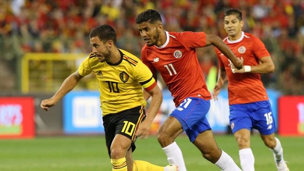 Timnas Kosta Rika saat berduel lawan Belgia dalam laga uji coba.