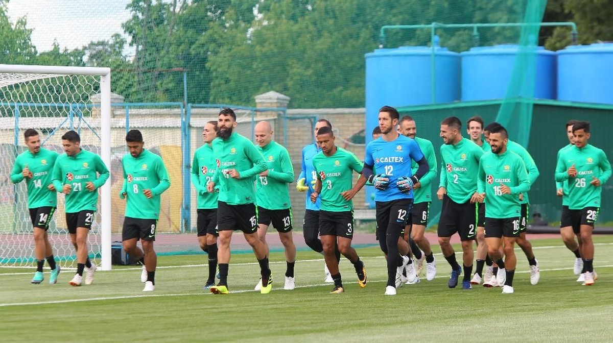 Skuat Australia berlatih menjelang laga pertama Piala Dunia 2018 lawan Prancis (Foto: Alexey Nasyrov/Reuters)