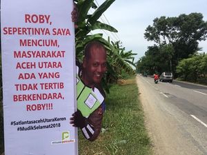 Cara Unik Polantas Aceh Utara Sindir dan Ingatkan Para Pemudik