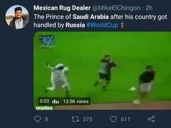 Arab Saudi dibantai lima gol tanpa balas saat mengahadapi tuan rumah Rusia di Luzhniki Stadium, Kamis (14/6/2018) dalam laga Grup A yang jadi pembuka Piala Dunia 2018. Pasti ada yang ngamuk nih melihat tim kesayangannya kalah telak. (Foto: Twitter @MikeElChingon)