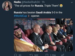 Bicara soal minyak, ada lelucon jika skor kekalahan 0-5 yang ditelan Arab Saudi menjadi tolak ukur mereka untuk menetapkan harga minyak yang akan dijual ke Rusia. (Foto: Twitter @NadiaShah24)