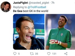 Yang jelas kini pasti banyak yang mencibir jika ada yang mengatakan David De Gea adalah salah kiper terbaik di dunia. (Foto: Twitter @roasted_piglet)