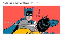Messi lebih baik dari Ronaldo? Batman pun harus sampai menyadarkan Robin. (Foto: istimewa)