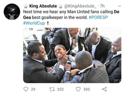 Fans MU yang membela penampilan De Gea pasti ikutan kena bully nih. (Foto: Twitter @KingAbsolute)