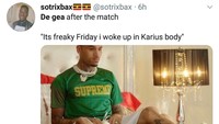 Apakah ini karena De Gea terbangun sebagai sosok Karius? (Foto: Twitter @sotrixbax)