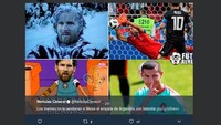 Messi mendapat ejekan lagi dari Ronaldo. CR7 menunjukkan isyarat tutup mulut. (Foto: dok.Twitter)