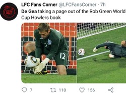 Ada yang mengejek gaya blunder De Gea saat melawan Portugal mirip dengan blunder eks kiper Inggris Robert Green saat menghadapi Amerika Serikat di fase grup Piala Dunia 2010. Ada yang masih ingat laga itu? (Foto: Twitter @LFCFansCorner)