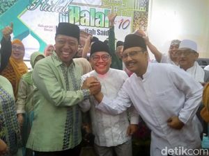 Cak Imin, Gus Rommy dan Gus Ipul di Halal Bihalal Bani Hasbullah