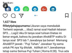 Respon Ahok Soal SP3 Habib Rizieq : Puji Tuhan!