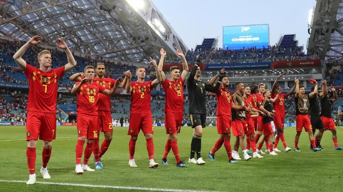 Para pemain Belgia melakukan perayaan usai menang atas Panama. (Foto: Marcos Brindicci/Reuters)