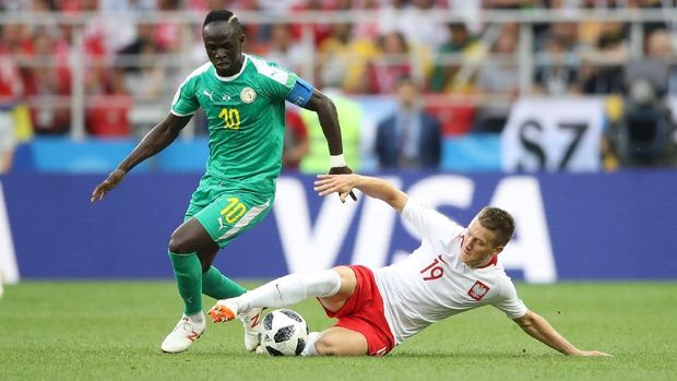 Pemain timnas Senegal Sadio Mane saat bertemu Polandia, di Spartak Stadium, Moskow, Rusia, 19 Juni.