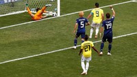 Kolombia sempat menyamakan kedudukan kendati bermain dengan 10 orang lewat gol Juan Quintero di menit ke-39. Reuters/Damir Sagolj.