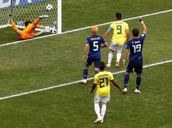 Kolombia sempat menyamakan kedudukan kendati bermain dengan 10 orang lewat gol Juan Quintero di menit ke-39. Reuters/Damir Sagolj.