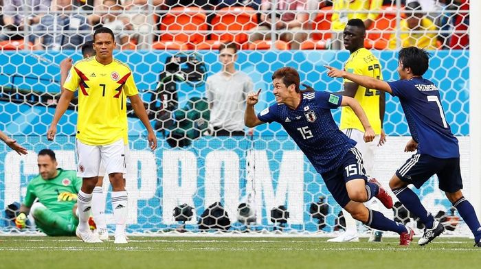 Timnas Jepang menang 2-1 atas Kolombia di laga perdana Grup H Piala Dunia 2018. (Foto: Jason Cairnduff/Reuters) Timnas Jepang menang 2-1 atas Kolombia di laga perdana Grup H Piala Dunia 2018. (Foto: Jason Cairnduff/Reuters)