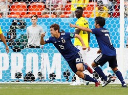 Jepang, yang berjuluk Samurai Biru, memastikan kemenangan 2-1 lewat sundulan Yuya Osako pada menit ke-73. Reuters/Jason Cairnduff.