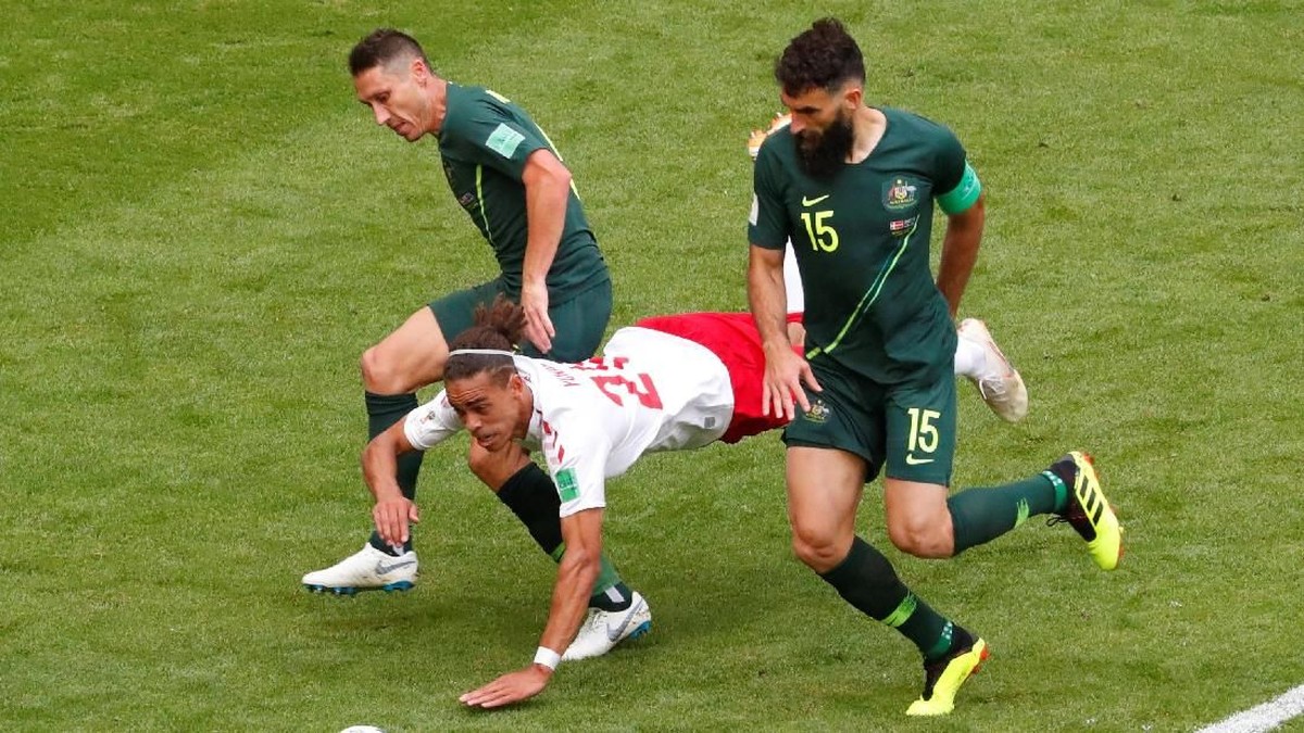 Denmark dan Australia bermain imbang 1-1 di laga kedua Grup C Piala Dunia 2018. (Foto: David Gray/Reuters)