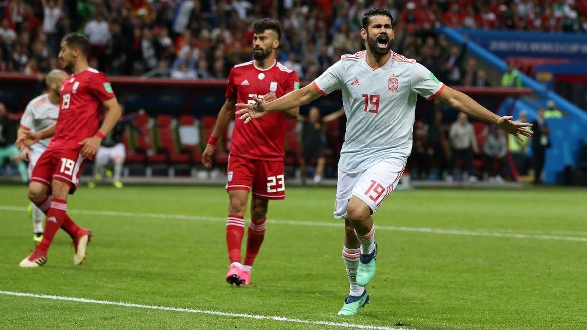 Diego Costa mencetak gol kemenangan Spanyol 1-0 atas Iran di laga kedua Grup B Piala Dunia 2018. (Foto: Francois Nel/Getty Images)