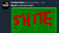 Di laga melawan Kroasia, Messi bahkan tampil buruk. Di babak pertama, ia jarang mendapat umpan sehingga kesulitan mengembangkan permainan. Heatmap-nya diolok-olok di media sosial. (Foto: Twitter @Footballfights)