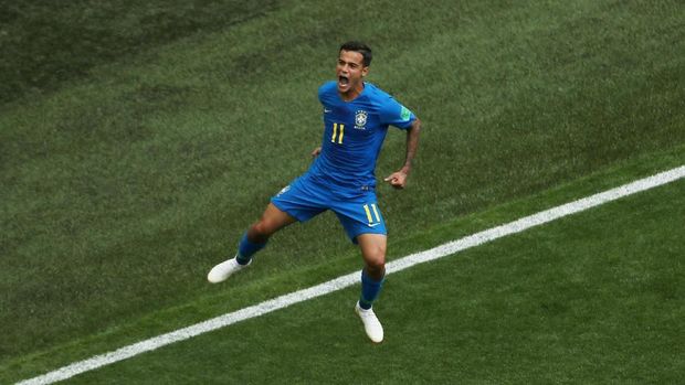 Philippe Coutinho mencetak gol perdana Brasil.