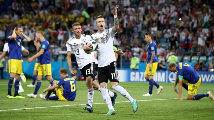 Jerman dituduh mengejek Swedia usai menang dramatis 2-1. (Foto: Francois Lenoir/Reuters) Jerman dituduh mengejek Swedia usai menang dramatis 2-1. (Foto: Francois Lenoir/Reuters)