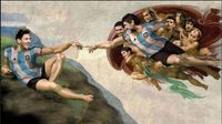 Lukisan Lionel Messi dan Diego Maradona yang terinspirasi karya Michelangelo