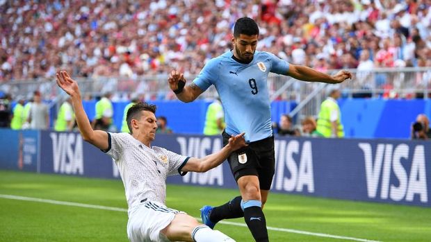 Luis Suarez mencetak dua gol di Piala Dunia 2018. (
