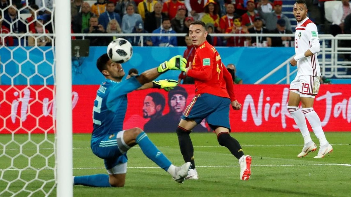 Pemain Spanyol Iago Aspas mencetak salah satu gol menit-menit akhir di Piala Dunia 2018 (Foto: Gonzalo Fuentes/Reuters)