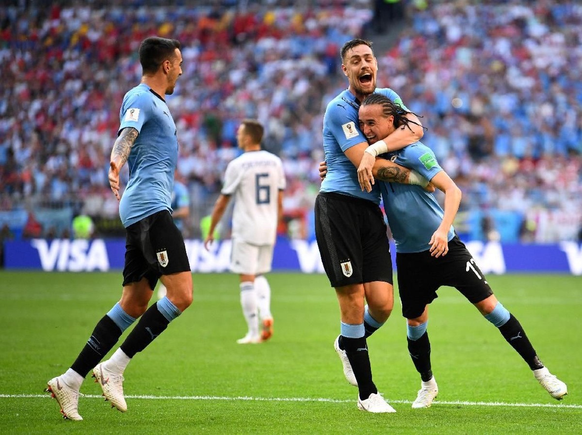 Timnas Uruguay di laga melawan Rusia. (Foto: Dylan Martinez/Reuters)