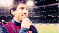Sosok Messi dalam seragam Barcelona pun dicatut meme ini. Ia senyum-senyum usai Ronaldo gagal mengeksekusi penaltinya. (Foto: Internet)