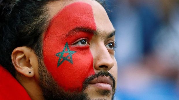 Suporter timnas Maroko juga tampil total untuk mendukung tim kebanggannya.