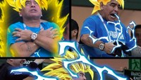 Meme ini memperlihatkan Maradona selayaknya sedang bertransformasi menjadi Super Saiya berkat kehebohannya (Foto: Internet)
