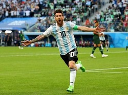 Mesi pecahkan kebuntuan Argentina dengan merobek gawang Nigeria saat pertandingan final Grup C Argentina melawan Nigeria, Rabu (27/6/2018) dini hari WIB. Alex Livesey/Getty Images