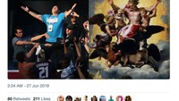 Sementara meme ini memiripkan keramaian akibat sosok Maradona dengan sebuah lukisan mahakarya Raphael. (Foto: Internet)
