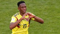 Yerry Mina merayakan gol. Reuters/David Gray.