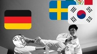 Dihajar Korsel membuat Jerman tersingkir. Sebaliknya Meksiko jadi tetap lolos, mendampingi Swedia ke babak 16 besar Piala Dunia. (Foto: Twitter @PixelViet)