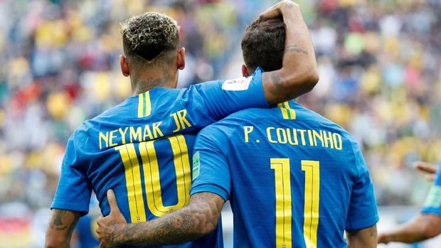 Dua bintang Brasil, Neymar Jr dan Philippe Coutinho.