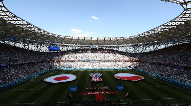 Suasana sebelum laga Jepang vs Polandia. (