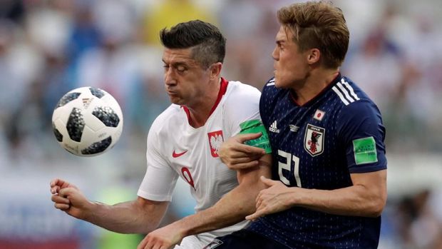 Timnas Jepang mulai mendominasi permainan atas Polandia. (