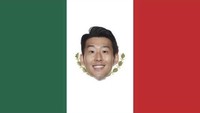 Kemudian Son Heung-Min menggandakan skor tiga menit berselang. Fotonya pun dijadikan logo di tengah bendera Meksiko atas jasanya mengalahkan Jerman. (Foto: Twitter @FIFAWC2018)