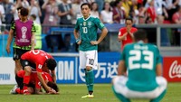 Tak ada lagi keceriaan yang terpancar seperti saat Korsel mencetak gol-gol dramatis di injury time. Semua pemain mereka menangis, sebagaimana yang dialami Jerman. (Foto: John Sibley/Reuters)