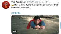 Bahkan ada yang menyamakan Kawashima dengan Superman lantaran aksi heroiknya sangat membantu kelolosan Jepang ke babak 16 besar Piala Dunia 2018. (Foto: Twitter @TheSportsman)