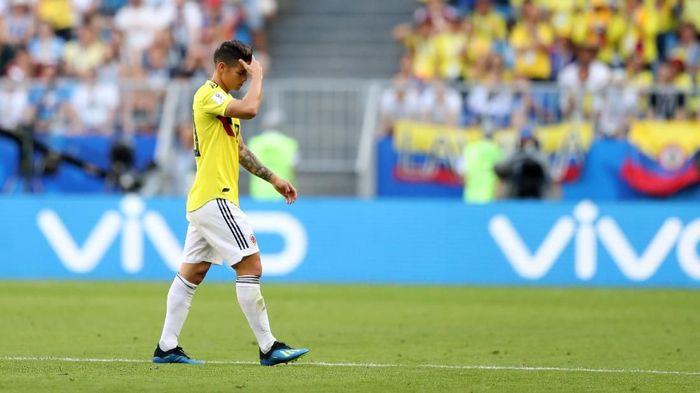 Bintang Kolombia James Rodriguez cedera di laga melawan Senegal. (Foto: Michael Steele/Getty Images) Bintang Kolombia James Rodriguez cedera di laga melawan Senegal. (Foto: Michael Steele/Getty Images)