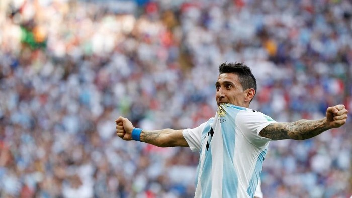 prancis vs argentina Soccer Football - World Cup - Round of 16 - France vs Argentina - Kazan Arena, Kazan, Russia - June 30, 2018 Argentina's Angel Di Maria celebrates scoring their first goal REUTERS/John Sibley
