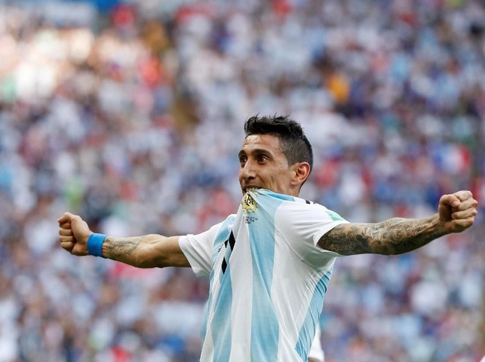 Soccer Football - World Cup - Round of 16 - France vs Argentina - Kazan Arena, Kazan, Russia - June 30, 2018  Argentina's Angel Di Maria celebrates scoring their first goal   REUTERS/John Sibley