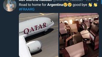 Tapi setidaknya, perjalanan pulang masih cukup nyaman untuk skuat Argentina ya. Nyaman di badan, sakit di hati dan pikiran. (Foto: Istimewa)