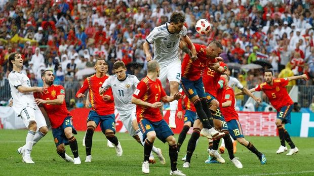 Rusia menjadi negara yang paling banyak memenangkan duel bola atas di Piala Dunia 2018.